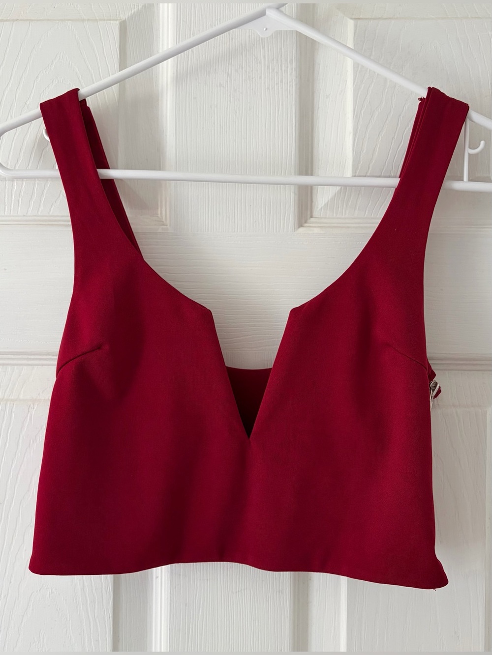 Sleeveless V-Neck Crop Top in Deep Red